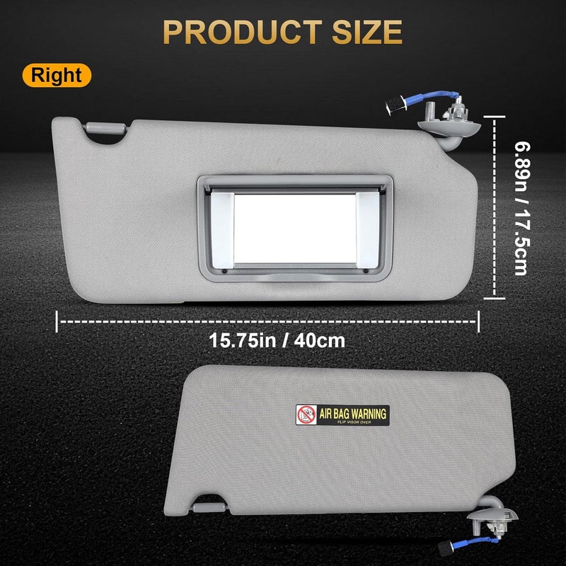 ItranMc Sunvisor Passenger Side for 2008-2017 Honda Accord Accessories, Right Side Sun Visor with Light Mirror, Gray, Replacement#83230-TA0-A91ZA - Image 5
